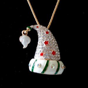 CLEAR  Crystal Santa Hat NECKLACE or PIN
